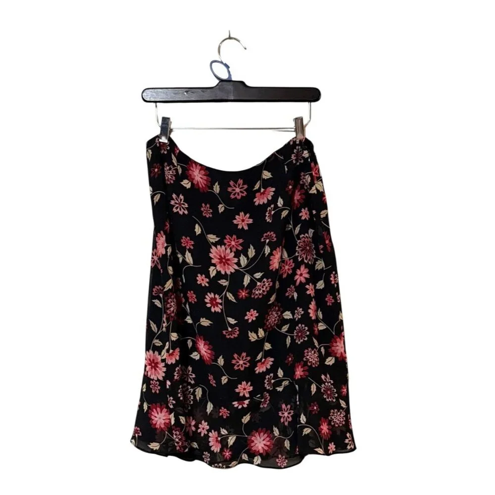 Casual Corner Annex Womens Black Floral Skirt Size 12 Chiffon Midi Lightweight - Picture 1 of 6